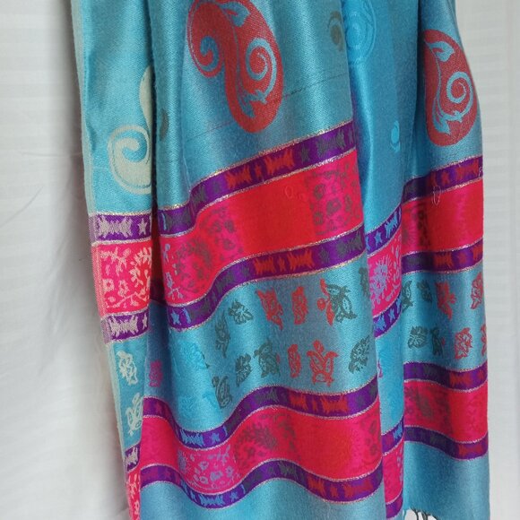 100% Pashmina Women Scarf Wrap Blue Pink Purple 70" x 27" Paisley - Picture 9 of 16